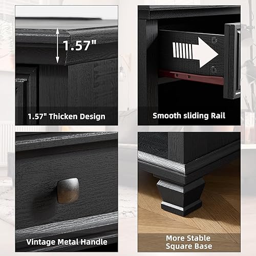 Miniatura 7 de Juego de 2 mesas auxiliares de granja con estación de carga, mesa auxiliar de madera rústica con cajón, mesitas de noche pequeñas con estante