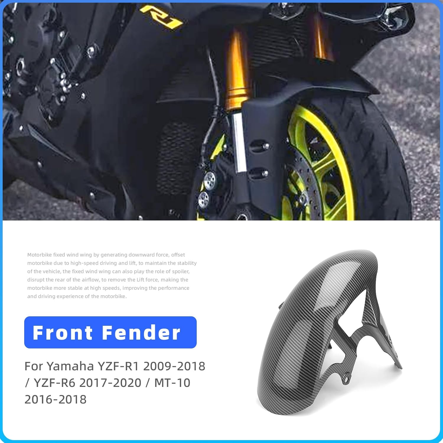 Motorcycle Front Fender, Tire Hugger Fender Mud Guard for Y-AMAHA YZF R1 R6 R10, Front Wheel Mudguard Splash Guard Fit Fairings Parts (Carbon Fiber Texture)