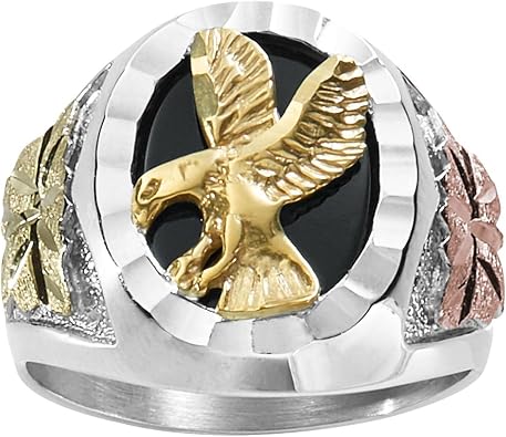 Landstroms Mens Black Hills Gold Sterling Silver/Onyx Eagle Ring