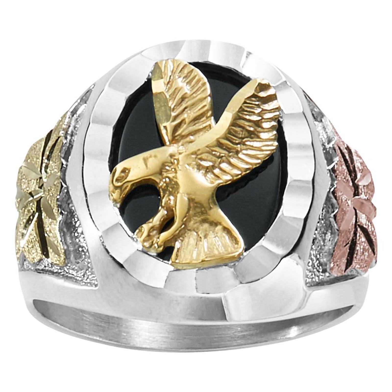 Landstroms Men's Black Hills Gold Sterling Silver/Onyx Eagle Ring
