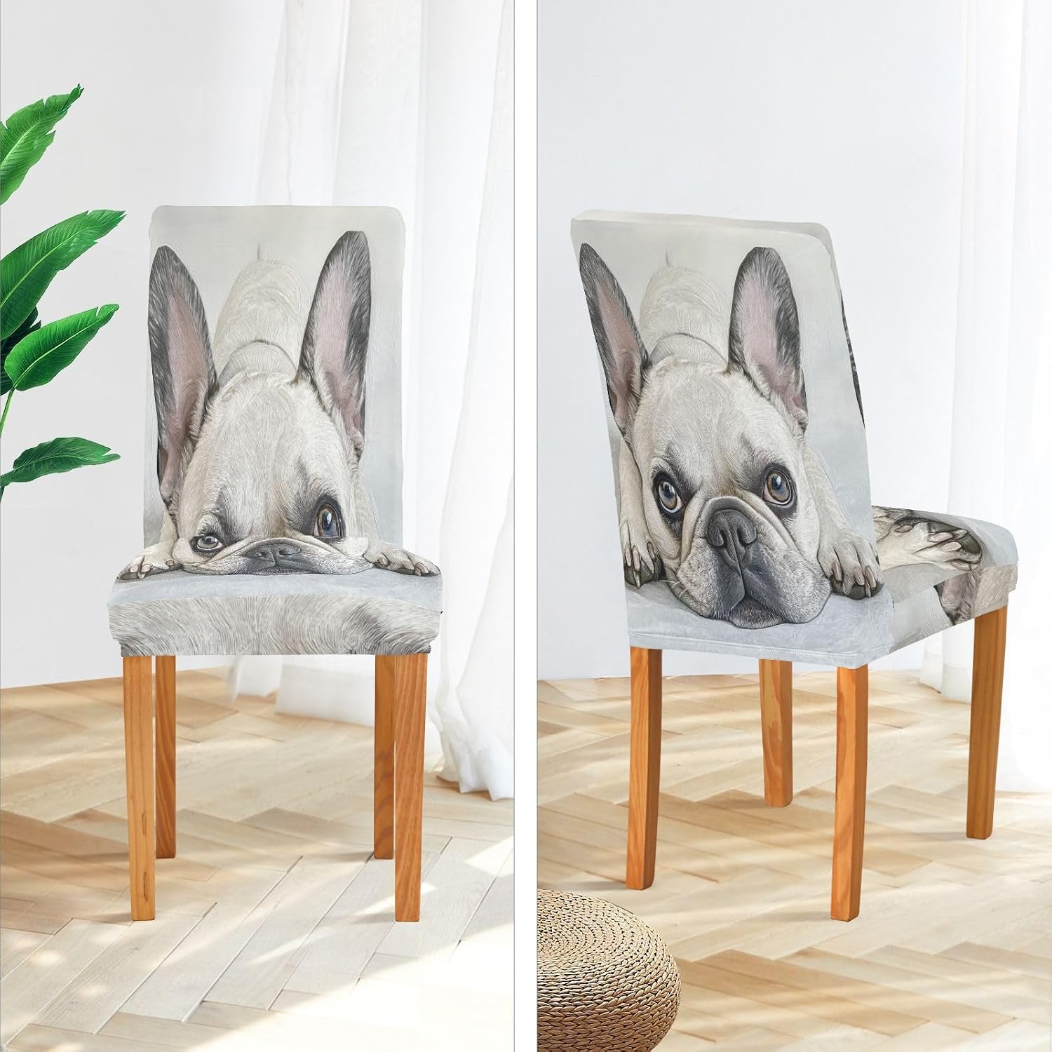 ALAZA Chair Covers for Dining Room, French Bulldog Lie Prone and Happy and Comfortably Stretch Chair Cover Sets Chair Protector Removable Washable for Ktichen Restaurant Hotel