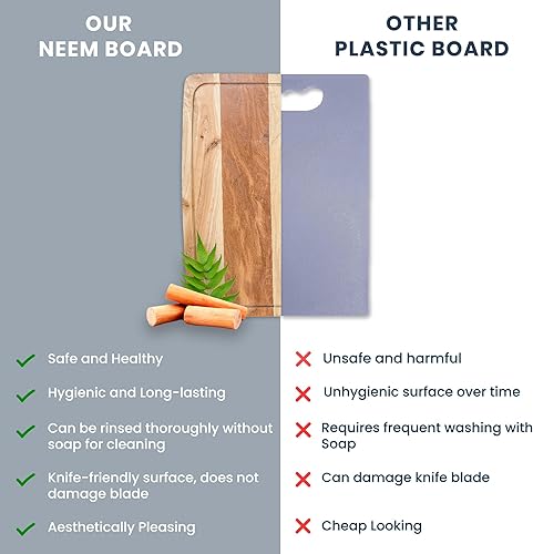 Miniatura 5 de The Fine Living Co. Cutting Board, Neem Wood Chopping Board with Handle, 0.6" Thick Board with Juice Grooves, Non-slip Board for Kitchen Countertop,