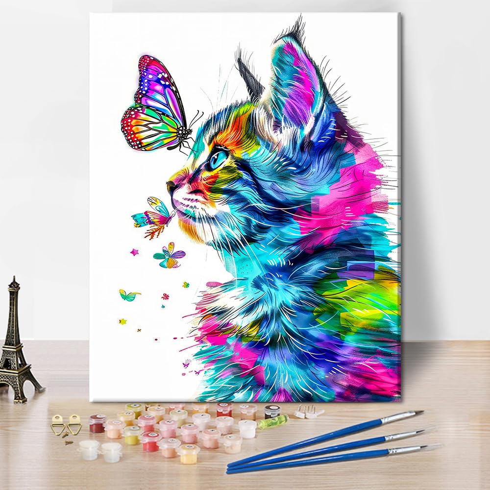 Jieyisier Pintura Por Números De Gato Para Adultos Y Principiantes, Kit De Arte Con Lienzo Preimpreso De 16x20 Pulgadas, Pinturas Acrílicas Y Pinceles, Regalo Decorativo