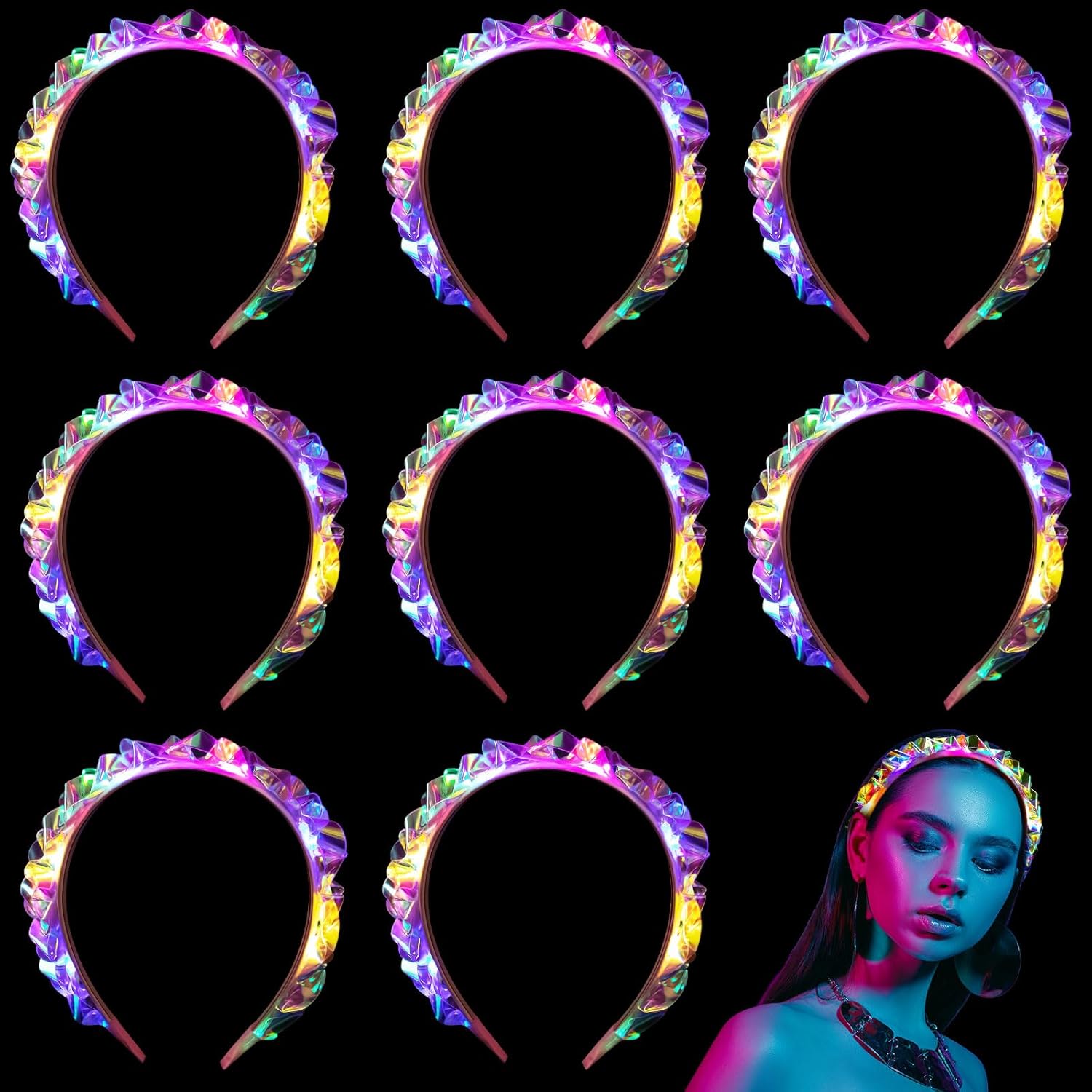 Tigeen Light up Headband LED Glow Headbands Glow in the Dark Headband LED Hair Accessories for Wedding Party Favor(4 Pcs)