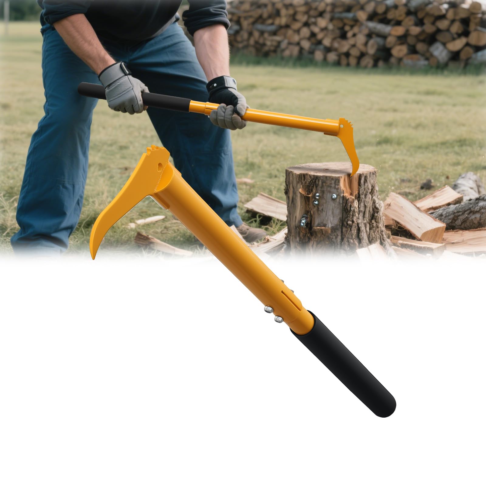 30” Hookaroon All Steel Heavy Duty Pickaroon Logging Tool Long Lightweight Handle with Anti-Slip & Shock Resistant Grip for Dragging, Stacking & Lifting Firewood Log