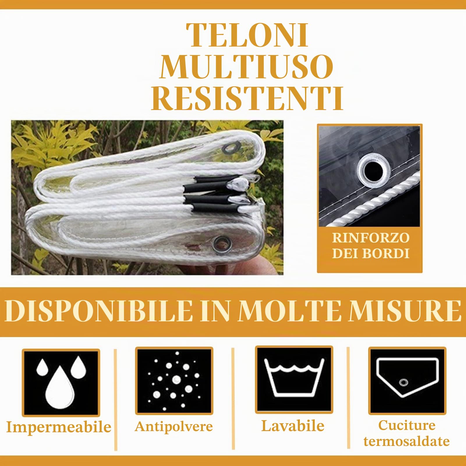 1.8x2m Telo Impermeabile Trasparente Occhiellato, 0.3mm Telone Antipioggia per Esterno, Telo Plastica Antivento per Balcone Giardino Gazebo