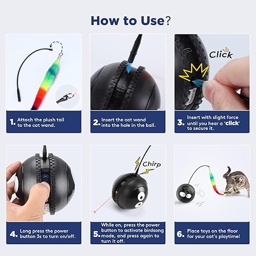Miniatura 6 de Juguetes para gatos de interior, innovadora bola de juguete interactiva para gatos con canto de pájaros, juguete automático recargable por USB,