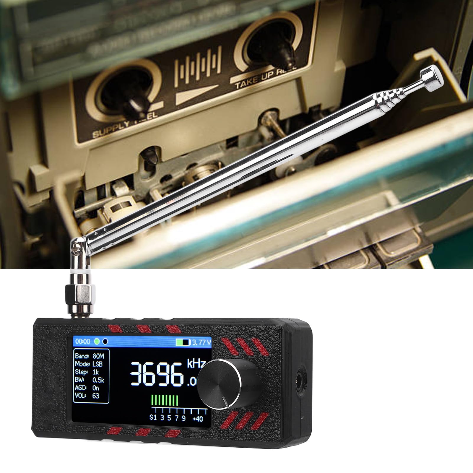 Luocute Mini Récepteur Radio, Radio à Ondes Courtes Portables avec écran de Couleur de 1,9 Pouce Récepteur de Bande Complète pour FM AM LSB USB avec Batterie de 800 MAh de Charge C.