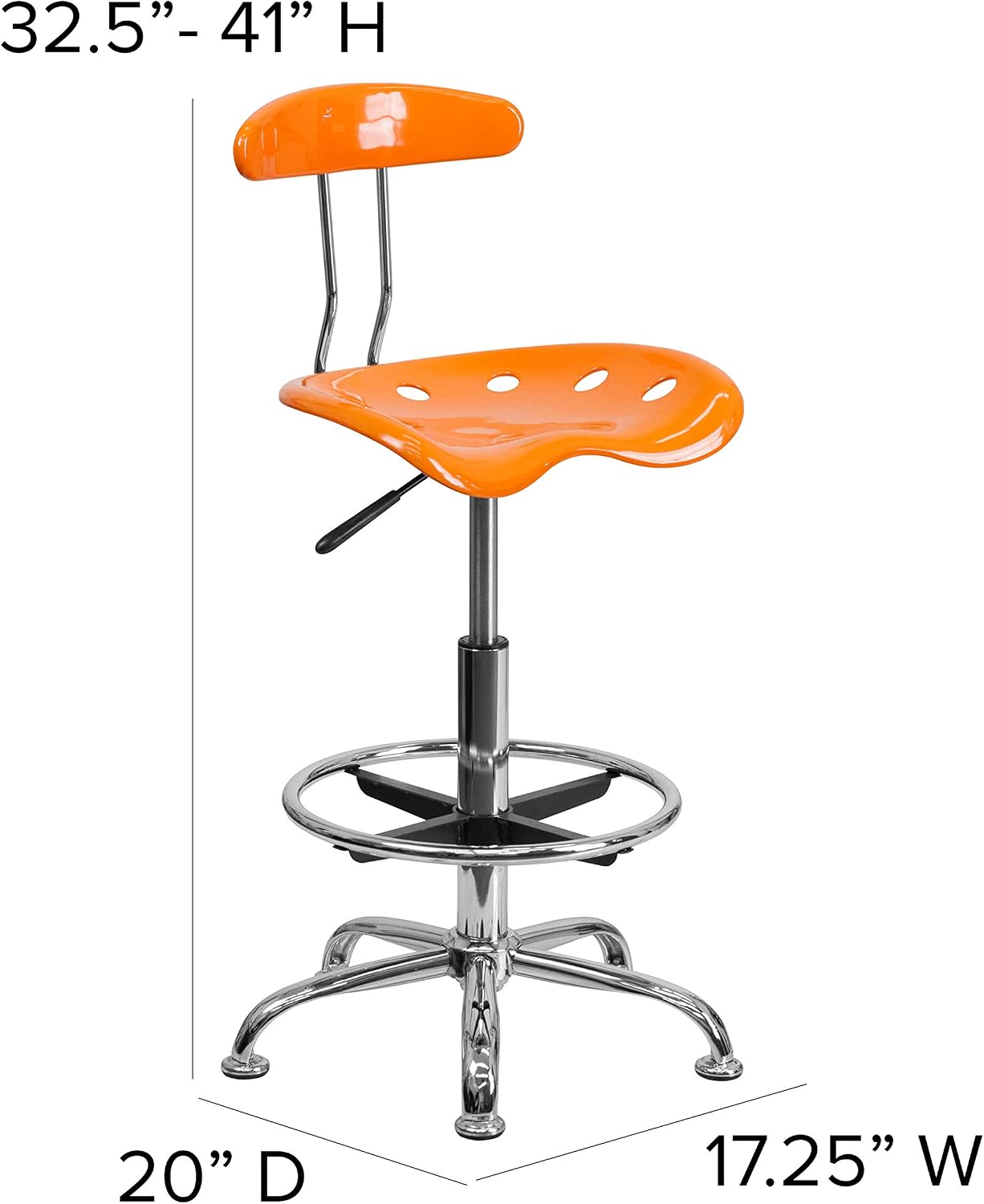Flash Furniture Bradley Vibrant Orange and Chrome Drafting Stool with Tractor Seat