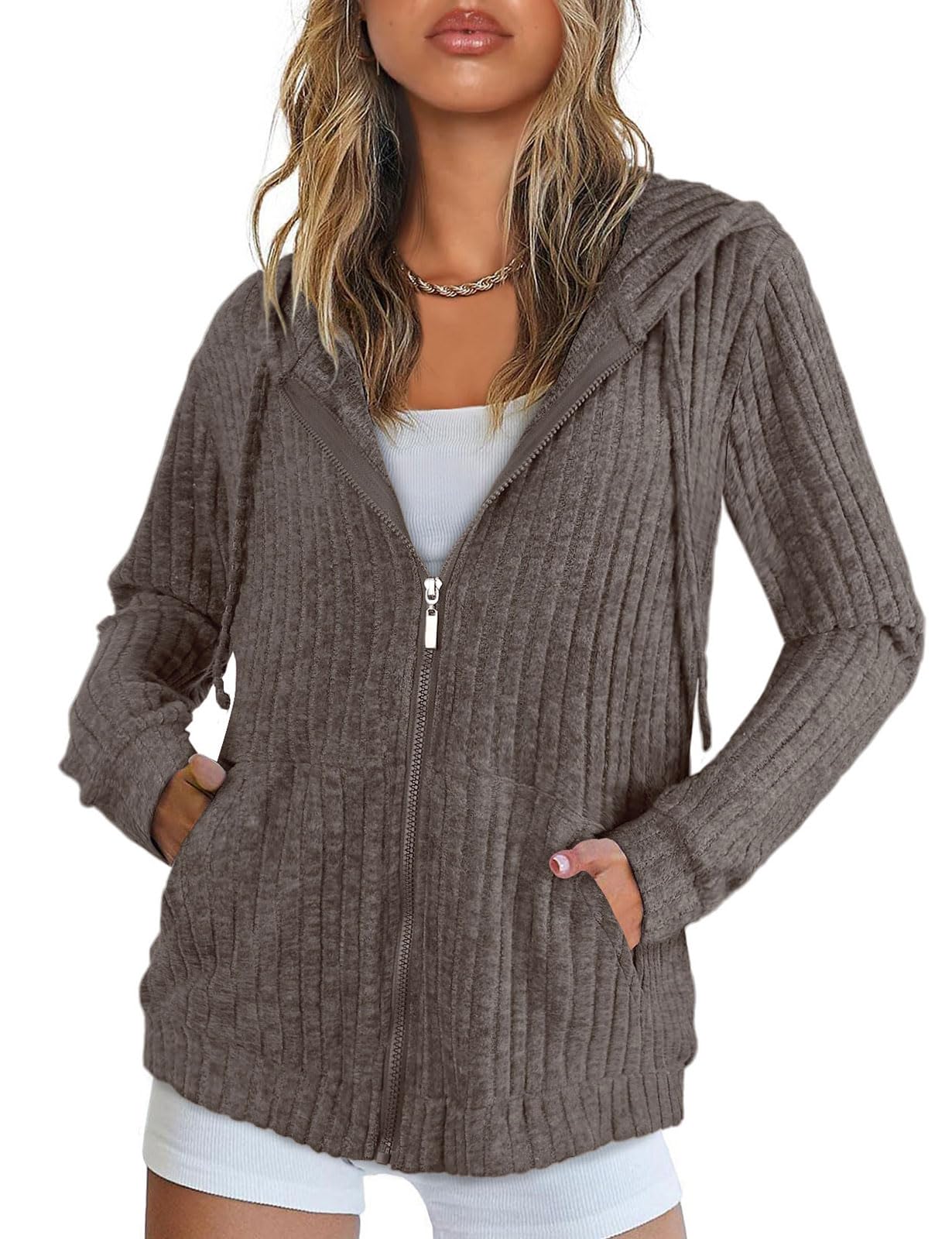 Flikity Zip Hoodie Damen Reißverschluss Sweatjacke mit Kapuze Basics Kapuzenpullover Damen Jacke Sommer Herbst Kleidung