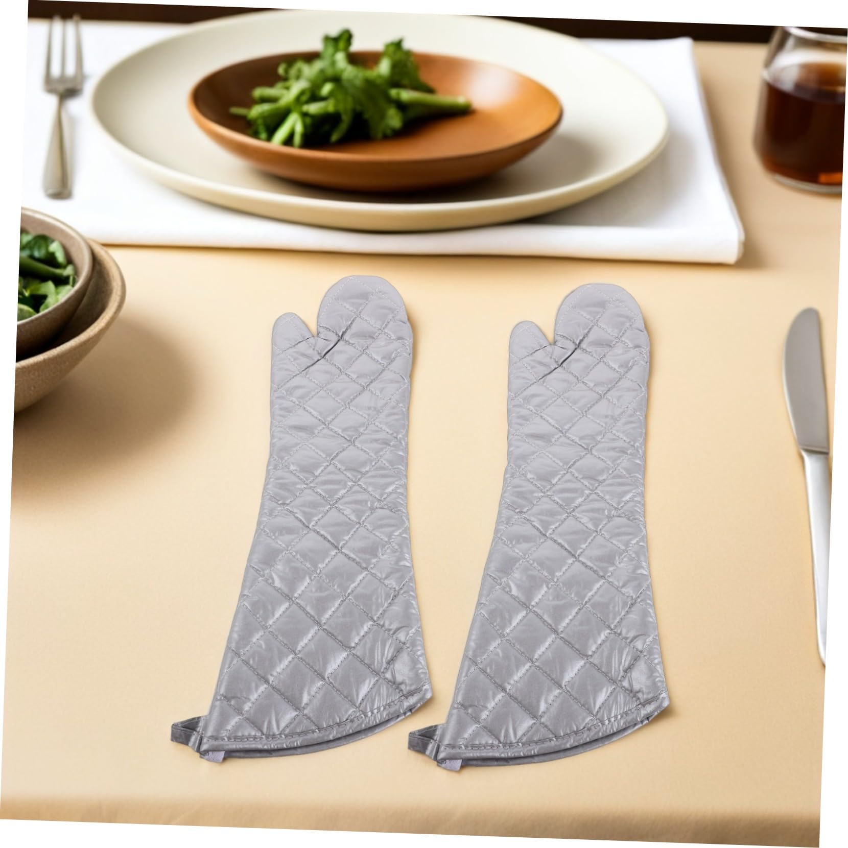 Manique Résistante à Chaleur, Paire en Polyester Coton Argenté