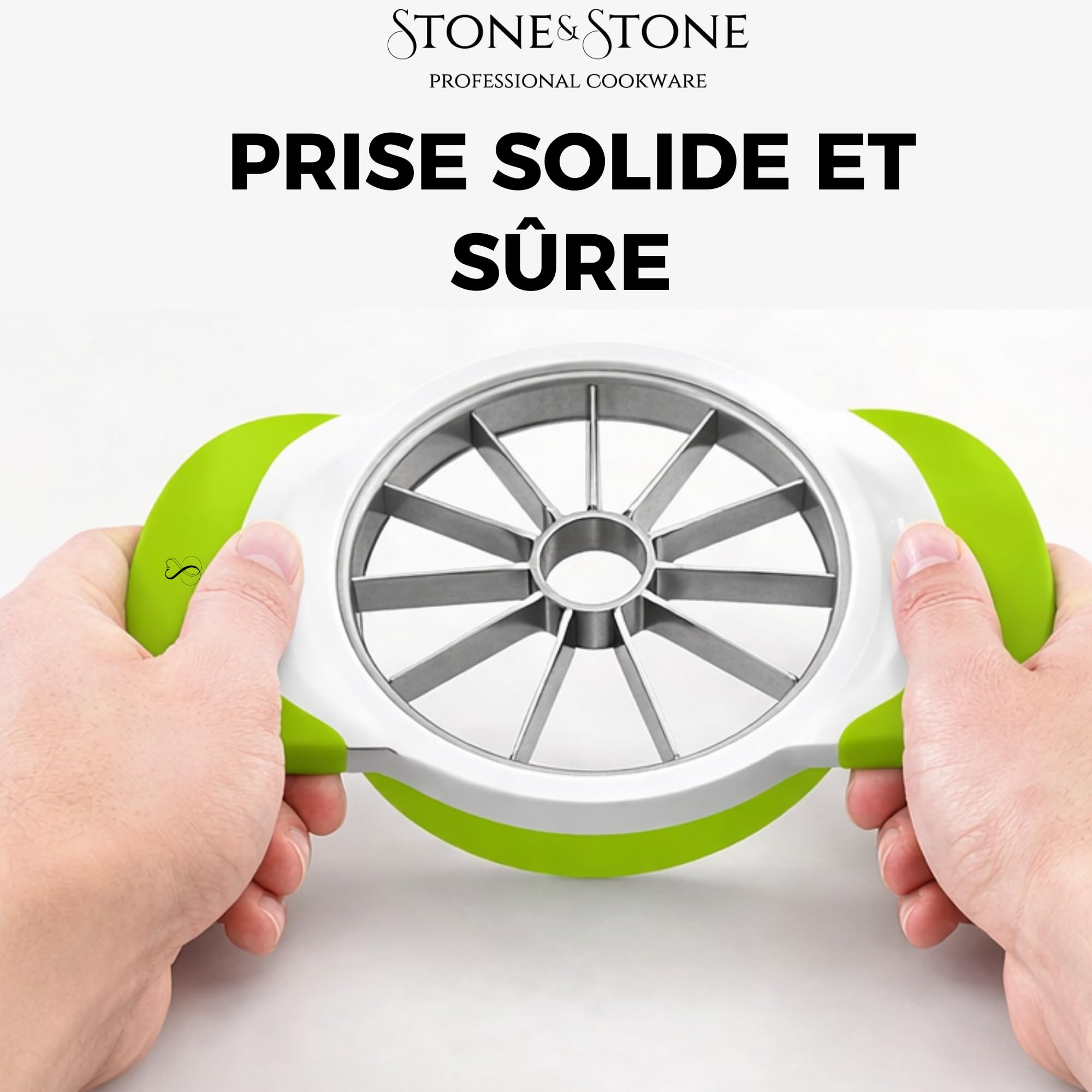 Stone&Stone Coupe Pomme Inox Professionnel avec 8 Lames Acier Inoxydable | Éplucheur de Pomme avec Levier Anti Trognon | Design Ergonomique ABS Sans BPA | Trancheuse à Fruits pour 8 Morceaux Parfaits