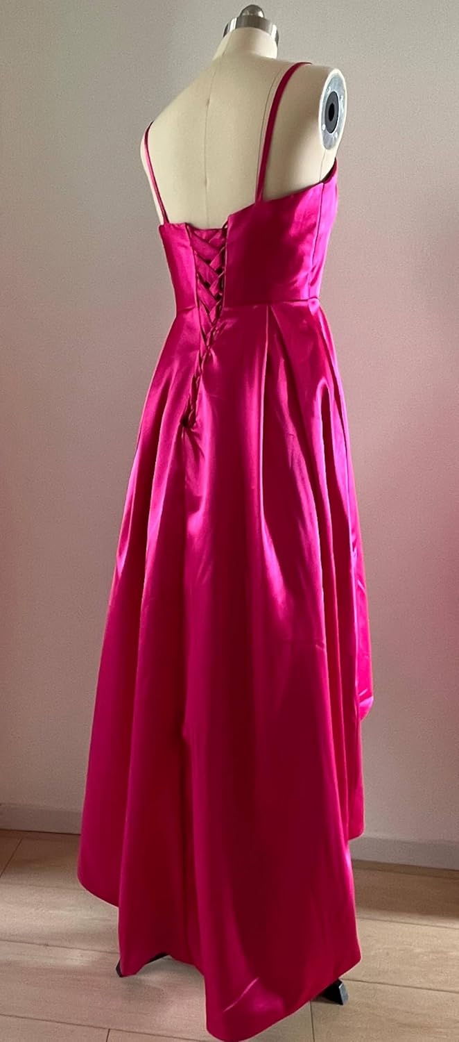 DINGZANCAMO Spaghetti Straps Satin and Camo Bridesmaid Dresses Wedding Party Guest Dress High Low