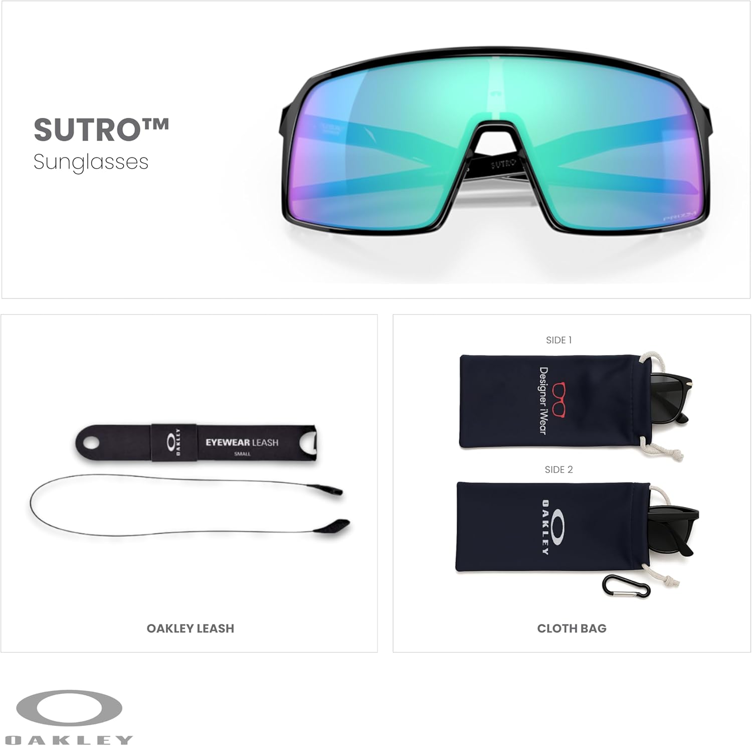 Oakley Sutro OO9406 / OO9462 Shield Sunglasses for Men+ Bundle Accessory Leash Kit, Microfiber Pouch - Image 2