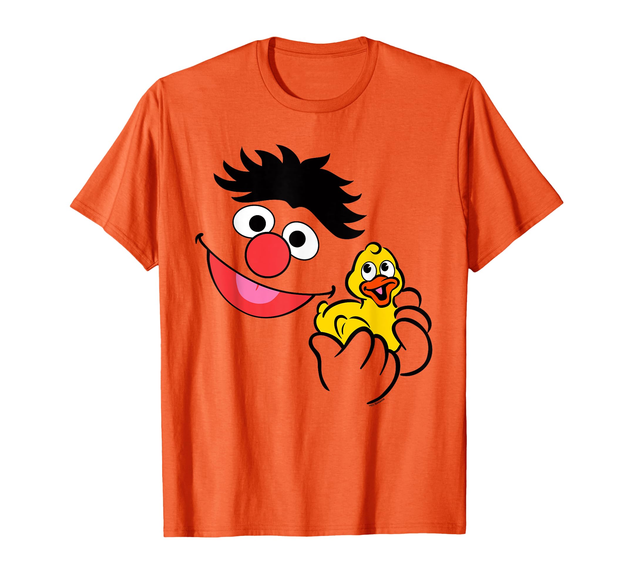 Camiseta Unisex Plaza Sésamo Ernie Con Patito De Goma - Color Naranja, Algodón Hilado En Anillo, Corte Regular