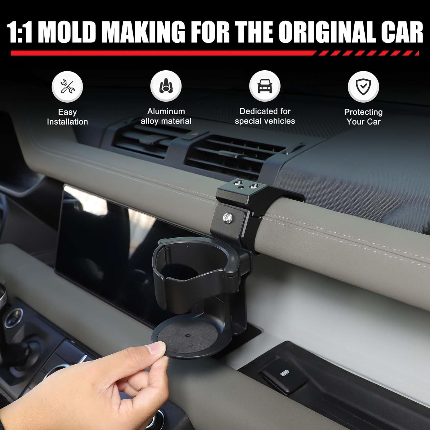 Car Dashboard Cup Holder Compatible with Land Rover Defender 90 110 130 2020-2025 Aluminum Alloy Dashboard Drink Holder Water Cup Holder Center Console Expanding Mug Holder