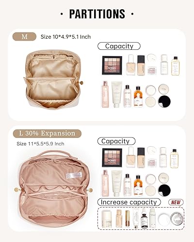 Miniatura 70 de EACHY - Bolsa de maquillaje de viaje, bolsa de cosméticos de gran capacidad para mujeres, portátil, impermeable, bolsa de aseo plana abierta