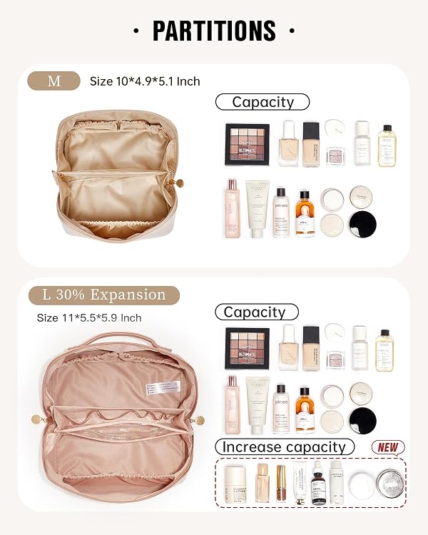 EACHY Travel Makeup Bag,Large Capacity Cosmetic Bags for Women,Waterproof Portable Pouch Open Flat Toiletry Bag Make up Organizer with Divider and Handle (Large-Pink, Large) by EACHY - Image 3