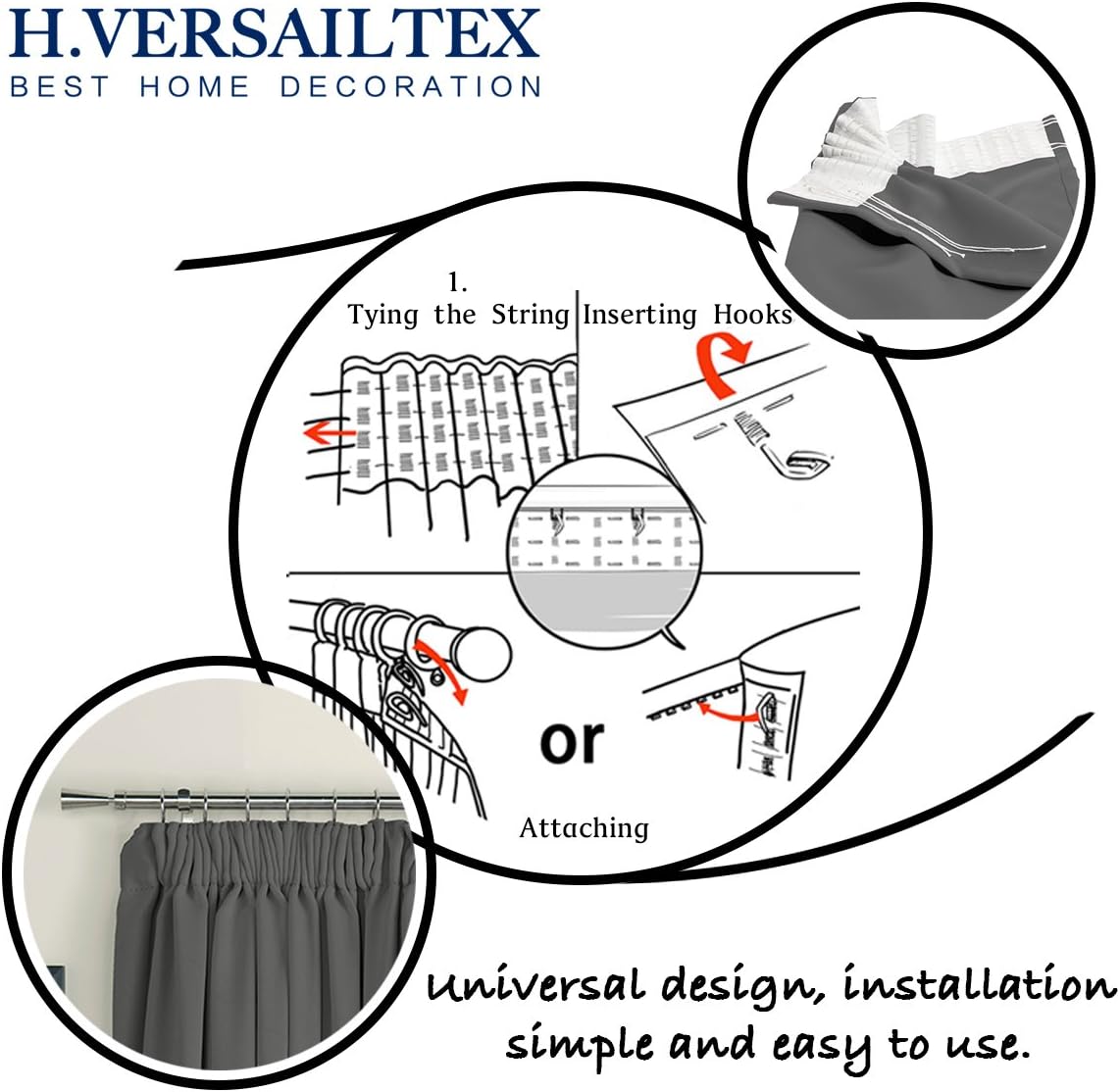 H.Versailtex 2 Pieces Blackout Pencil Pleat Curtains Draperies Room Darkening Thermal Insulated Energy Saving Drapes for Living Room with Two Free Tiebacks - Image 3