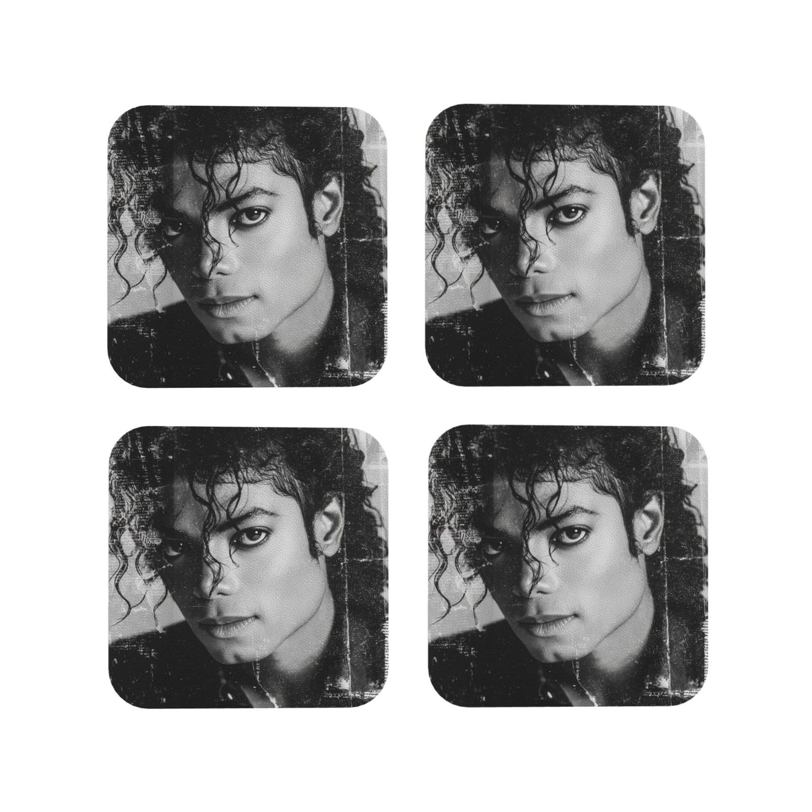 Coasters Set of 4 Round Leather Coaster Quick-Dry Drink Michael Jackson Coasters for Desk Absorbent Mugs Pads Tabletop Protection Pad Heat Resistant Coffee Cup Mat for Kitchen Bar