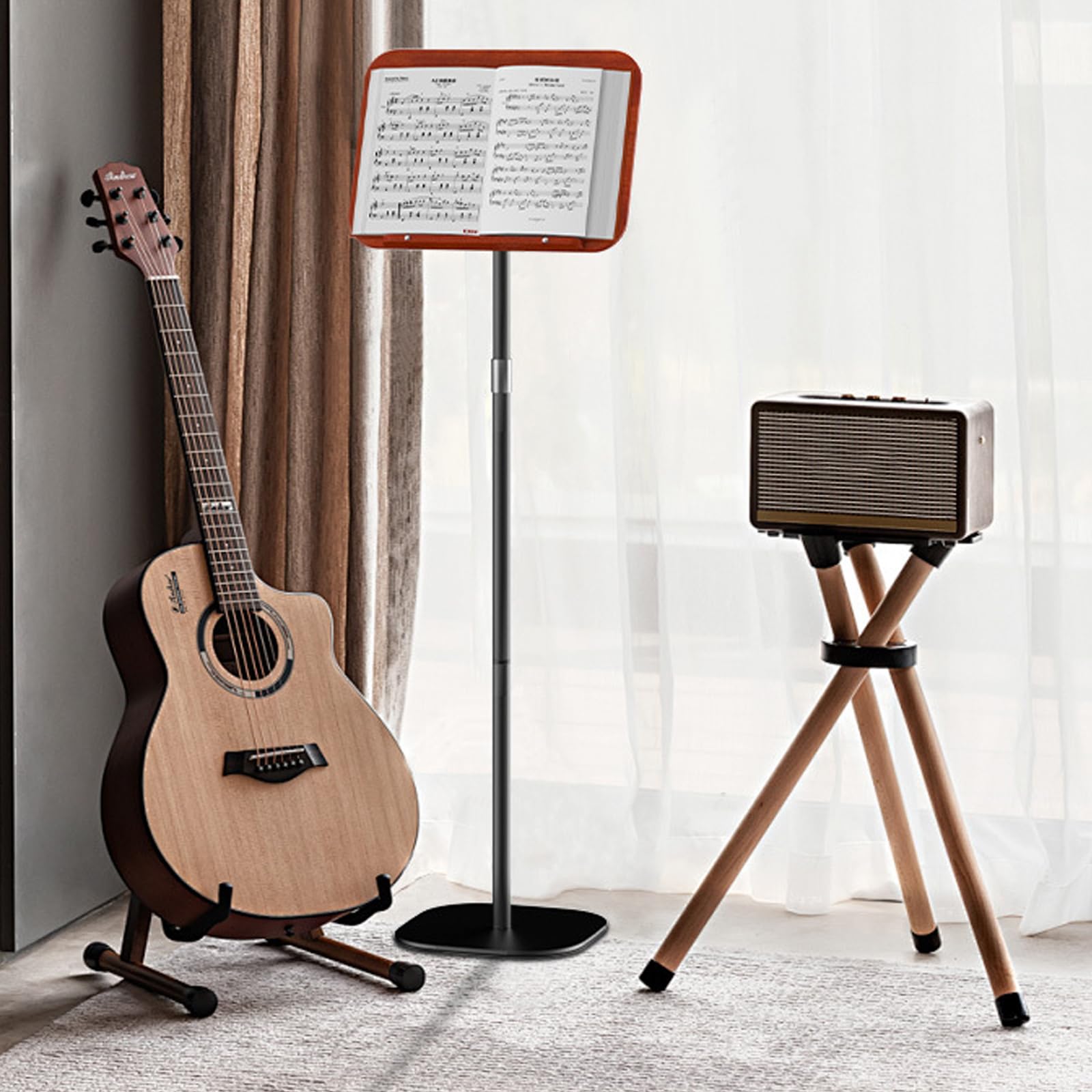 Leggio Musicale Professionale e Leggio per Libri Regolabile - Supporto Proiettore da Terra con Vassoio Rimovibile - Supporto PC Portatile Altezza 69-103cm per Casa Ufficio e Aula - Nero