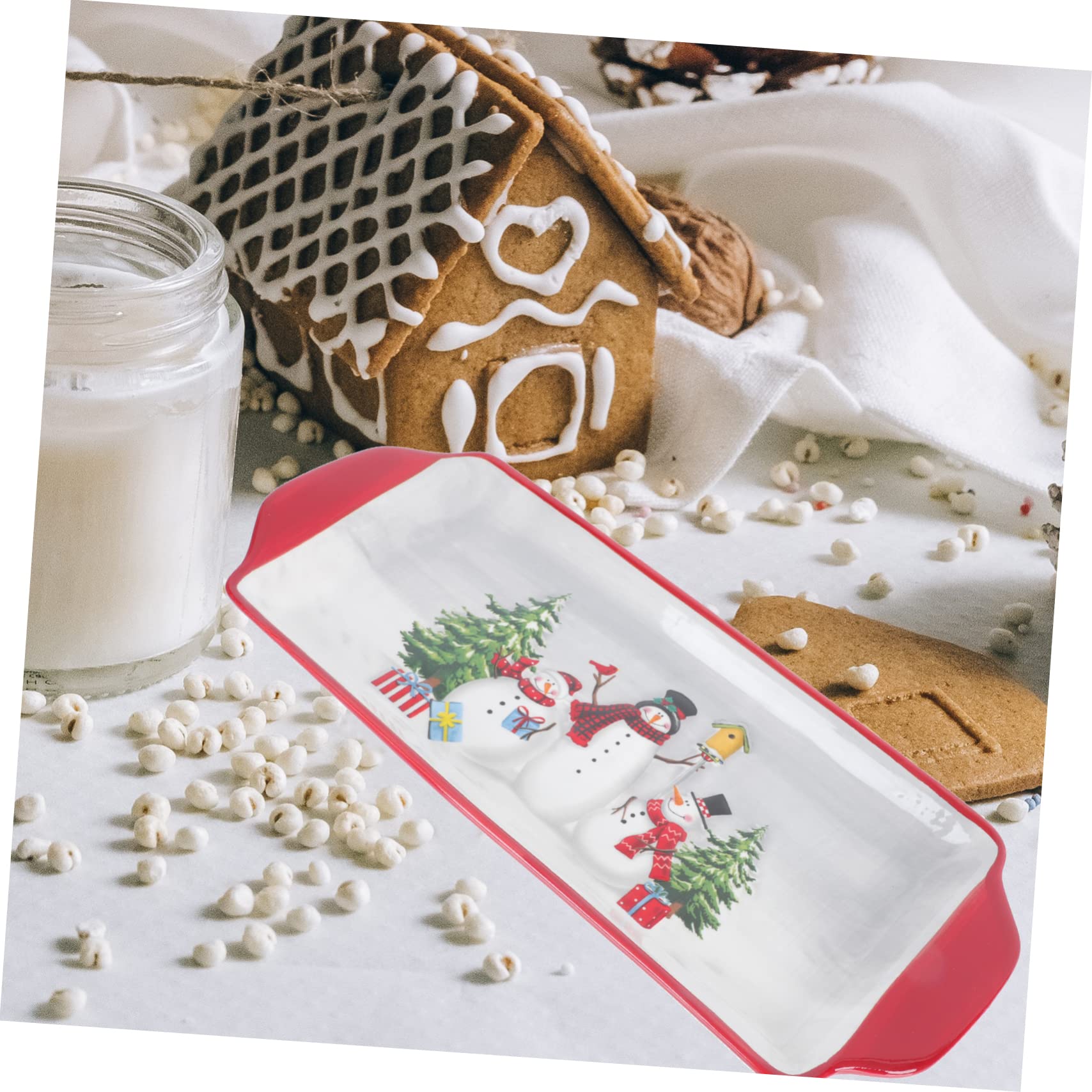 OUNONA 1pezzi Vassoio per Dolci Natalizio in Ceramica con Motivo Cartoni Animati Piatto da Dessert e Frutta Contenitore per Alimenti per Natale Feste Compleanni Elemento Decorativo per Ca