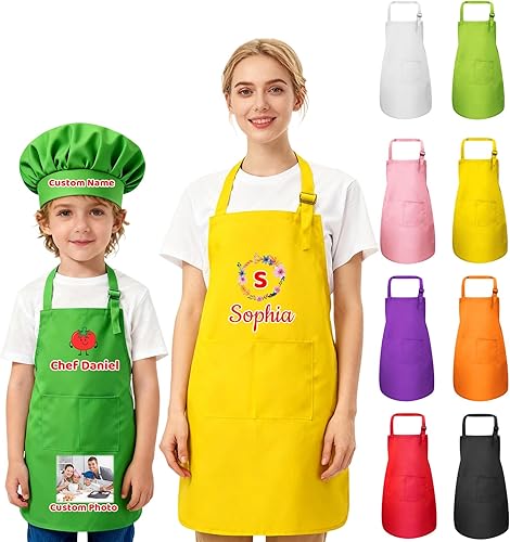 Miniatura 13 de Delantal personalizado para niños, mujeres y hombres con foto de texto, delantal personalizado para mujeres, delantales de chef para hombres y Verde