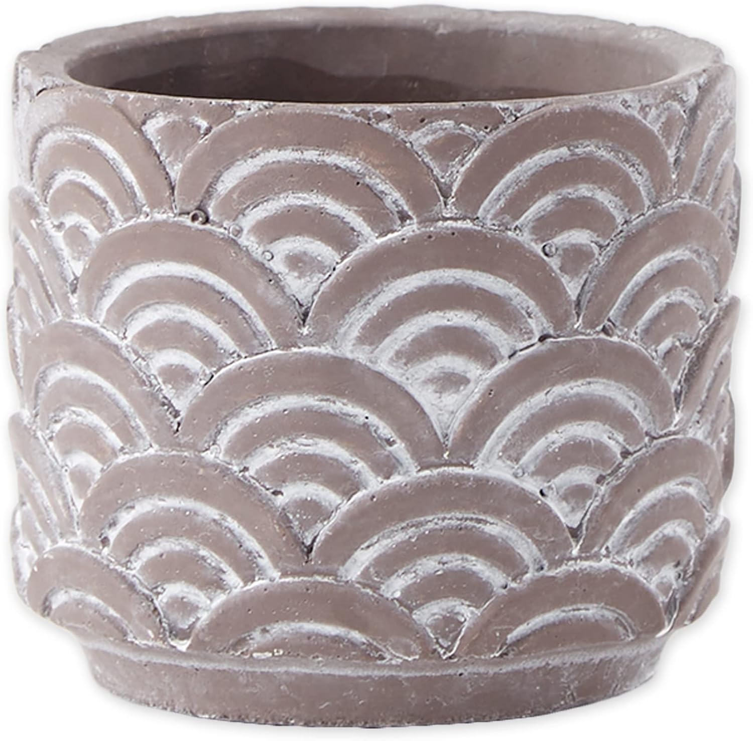DII Planter Pot Collection Distressed/Weathered Indoor & Outdoor Cement, for Plants or Flowers, Small 4.5x4/Large 6.25x5.5, Black Scallop, 2 Piece
