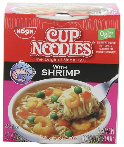 Nissin Cup O'Noodles - Sopa de fideos ramen con camarones, 2.25 onzas (paquete de 12)