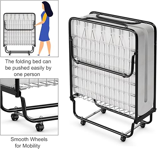 Miniatura 4 de HAPPYGRILL Cama plegable con colchón de espuma viscoelástica, cama plegable tamaño cuna plegable para invitados con marco de metal resistente, 75 x