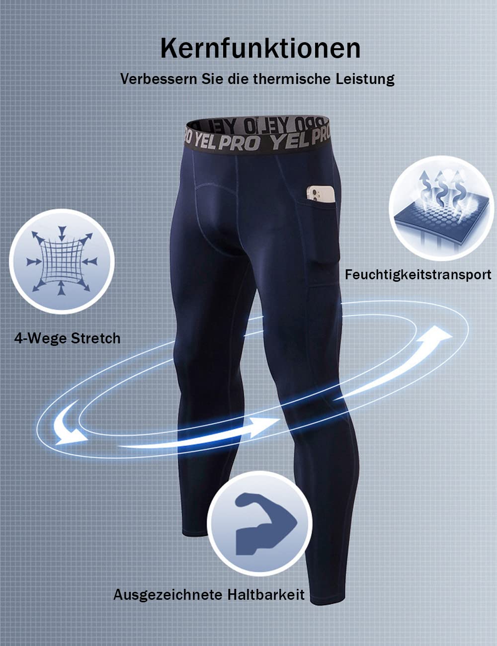 Pantalon de compression en polaire pour homme - Couche de base - Jogging - Entraînement - Course - Yoga, Noir + blanc + bleu marine 3 packs, XXL