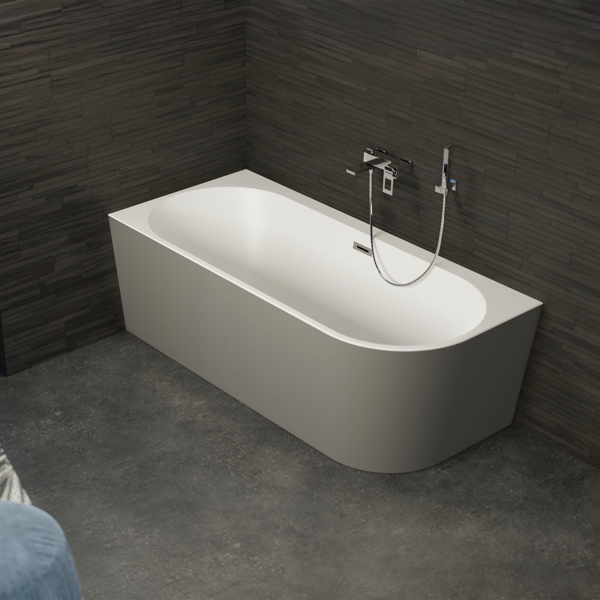 SPALINA CAPRI GAUCHE Grigia - Vasca freestanding a parete Sinistra L 160 x l 76 cm