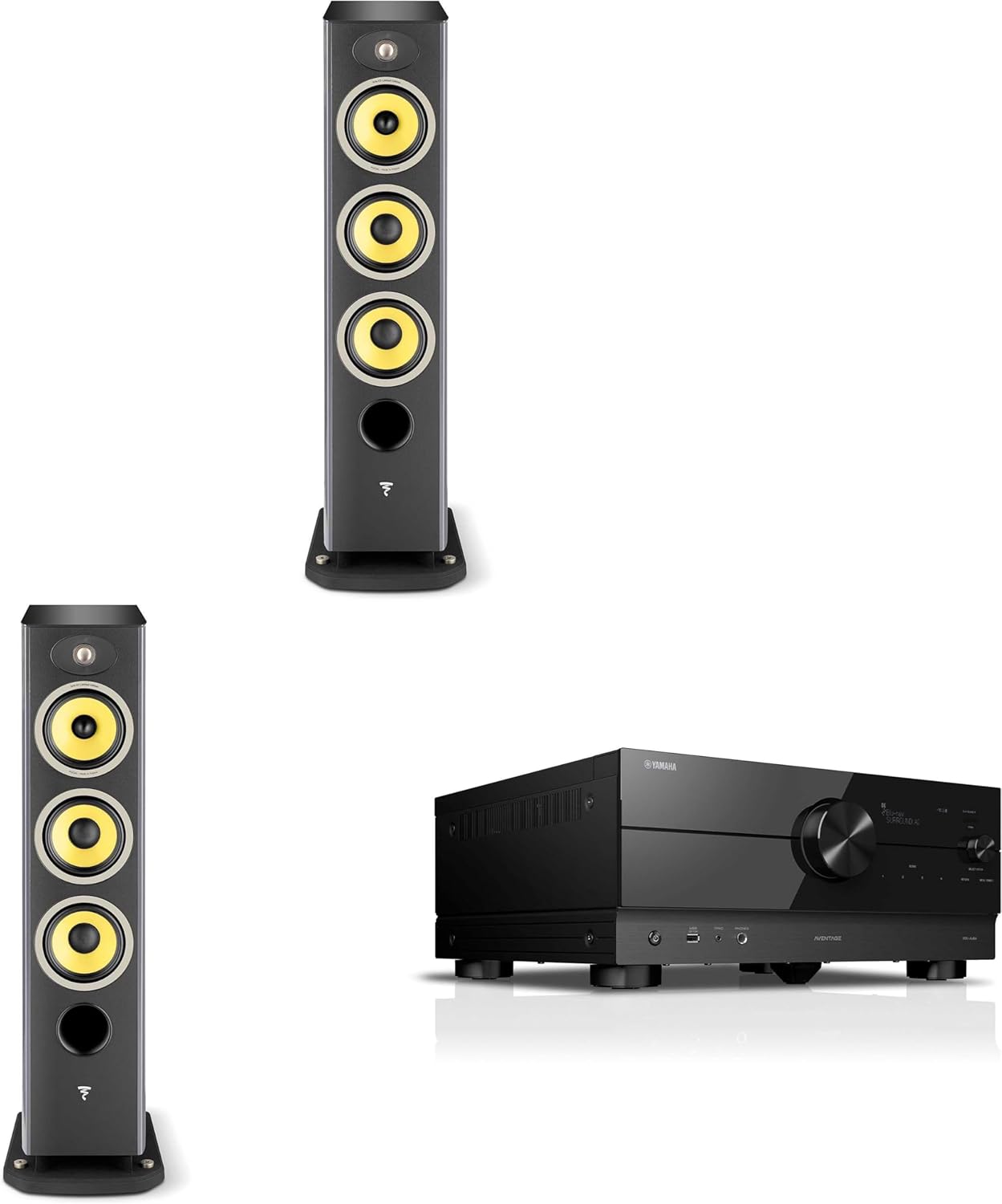 Focal Aria K2 926 Ash Grey (Limited Edition) 3-Way Floorstanding Audiophile Tower Speaker - Pair, with RX-A4ABL AVENTAGE 7.2-Channel AV Receiver with 8K HDMI and MusicCast