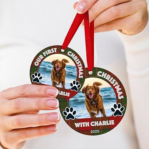 Miniatura 53 de Adorno de Navidad personalizado, foto personalizada con imagen y nombre, decoración del árbol de Navidad, bolsa de terciopelo incluida, adorno