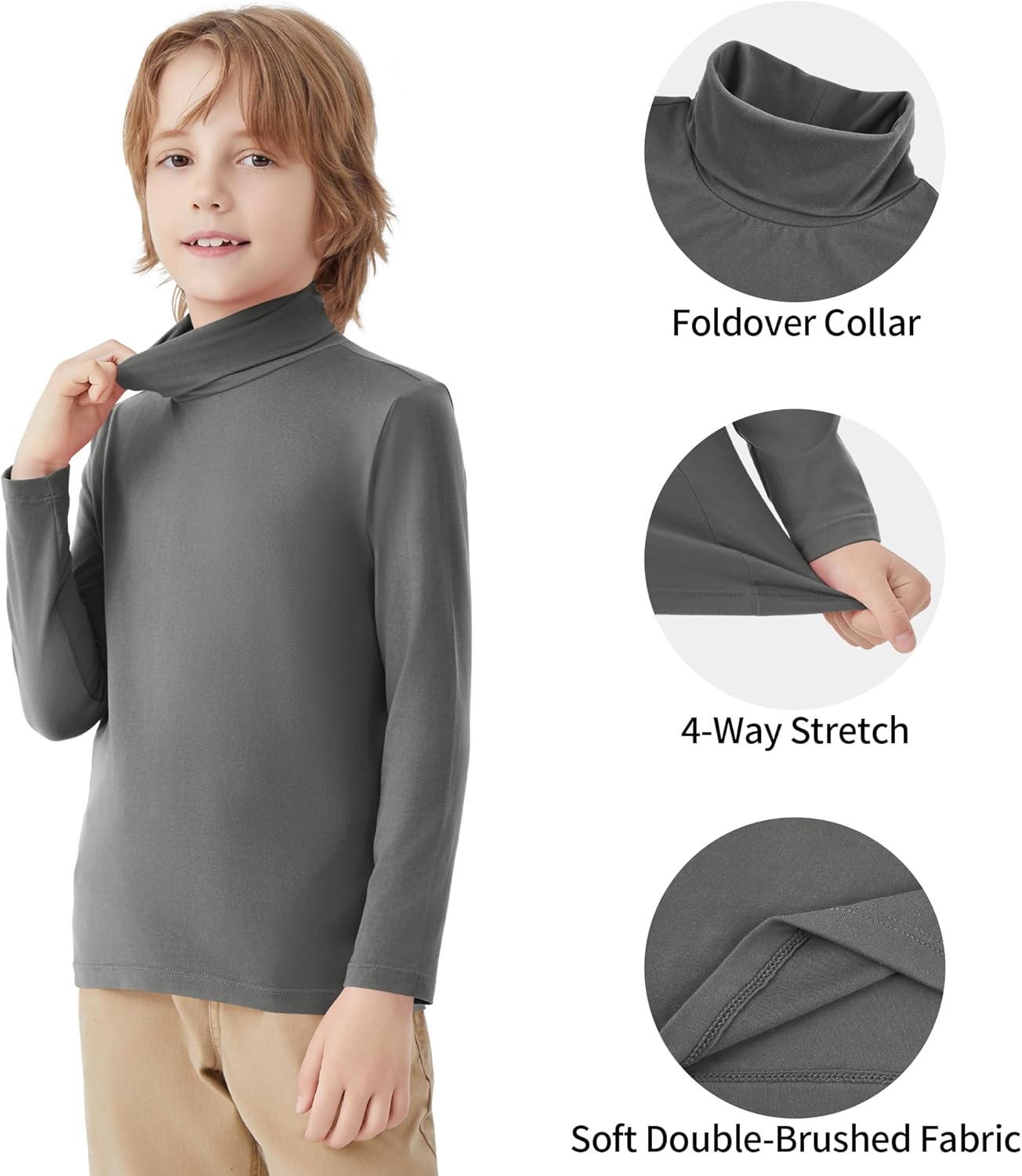 QBK Boys Turtleneck Long Sleeve Thermal Turtle Neck Sweater for Kids 4T-16 Years Soft Warm Under Shirts - Image 4