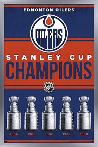 Trends International NHL Edmonton Oilers - Póster de pared Champions 23, 14.72 x 22.37 pulgadas, versión enmarcada plateada