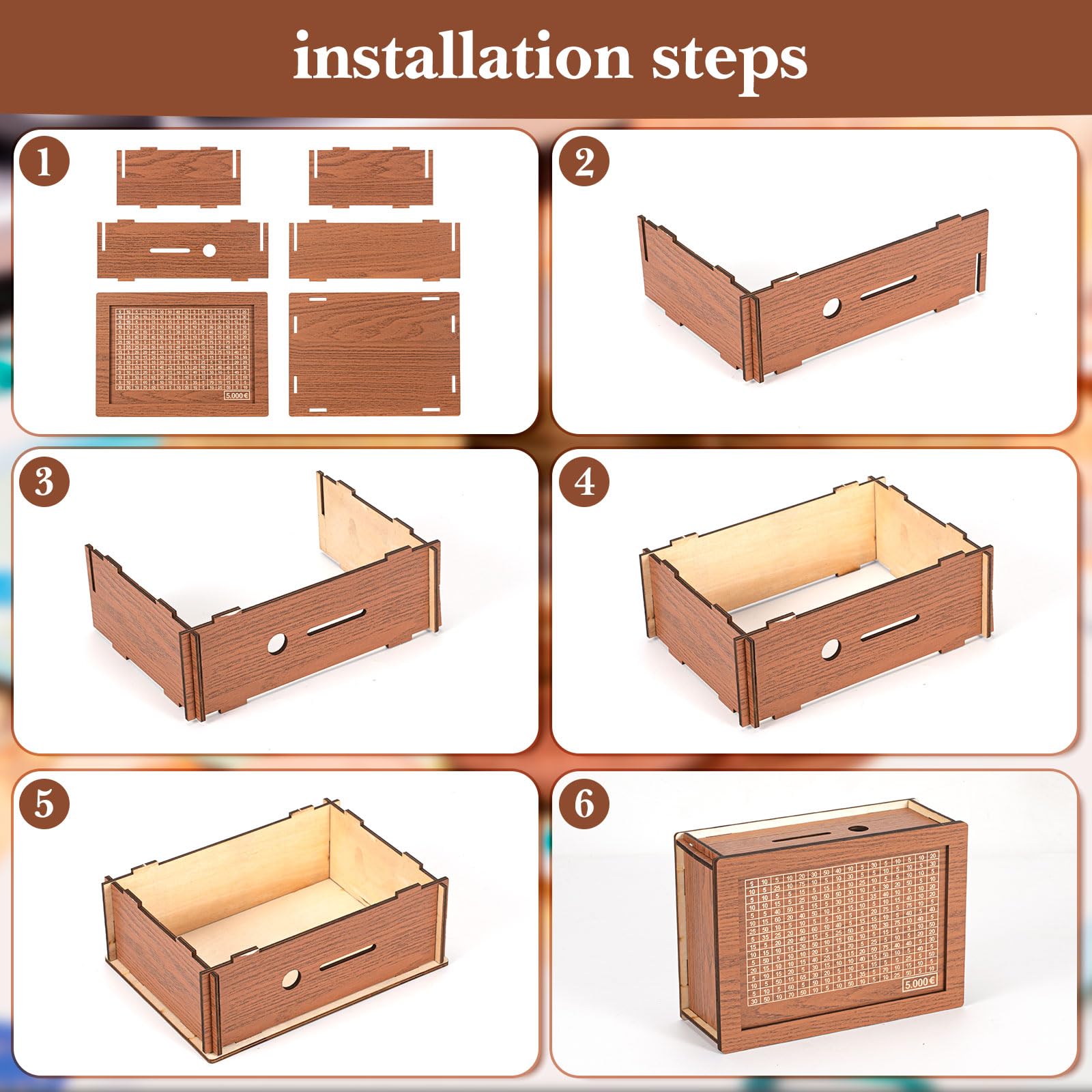 Salvadanaio Conta Soldi In Legno Con Obiettivo - Salvadanaio Riutilizzabile Bczhieulw Per Risparmiare 5000€ - Foto 9