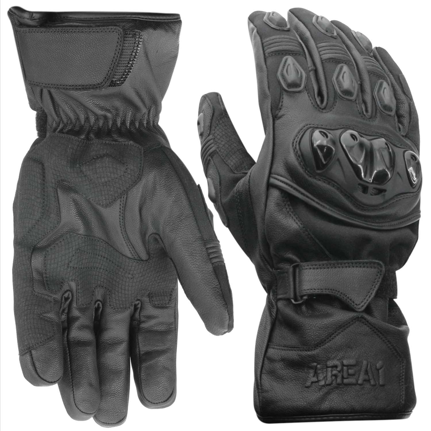Area1 Motorradhandschuhe Leder gefüttert, Sommer & Winter geeignet, Knöchelschutz, atmungsaktiv, rutschfeste Innenfläche, Motorrad Handschuhe Herren Damen Schwarz (Größe M-XXL)