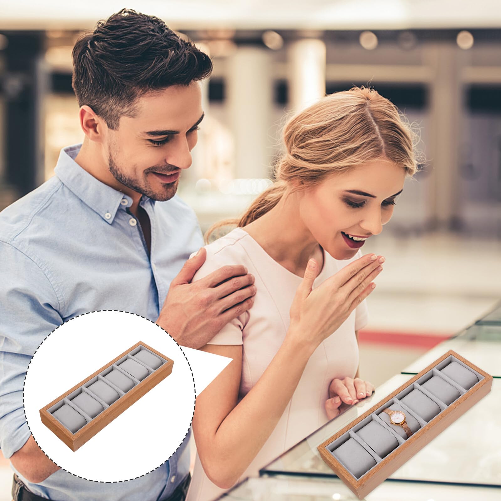 Abaodam Bandeja Organizadora de Relojes de Madera Diseño Elegante y Material Sintético para Proteger Relojes y Joyas en Tocador o Uso Corporativo