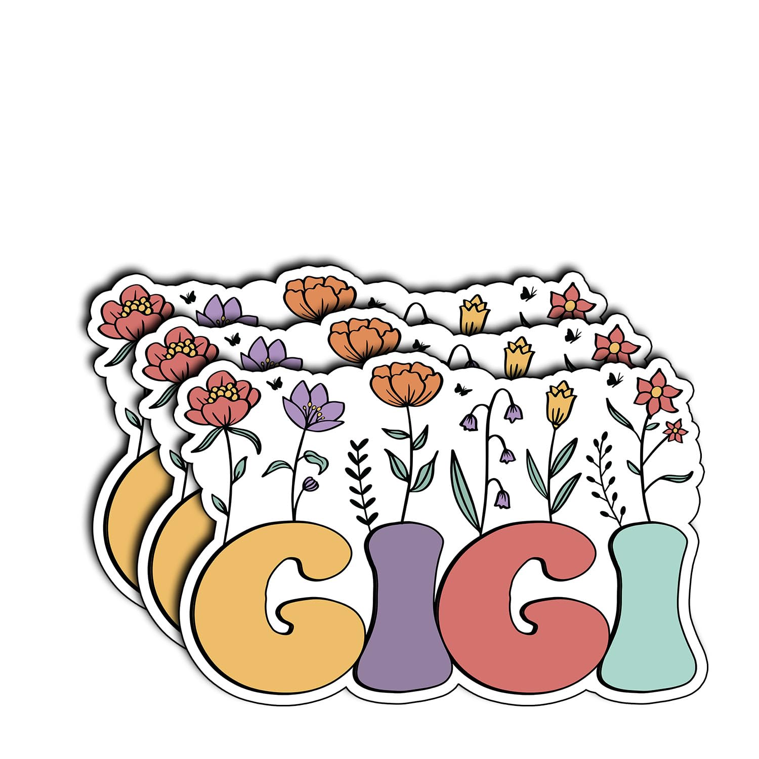 View 1 of (3Pcs) Gigi Floral Vinyl Sticker Funny for Water Bottle Tumbler Laptop Scrapbook Journal Aesthetic Decal Waterproof Gifts for Grandma Grandparent Birthday Mother Day Women Family (2x1.5)