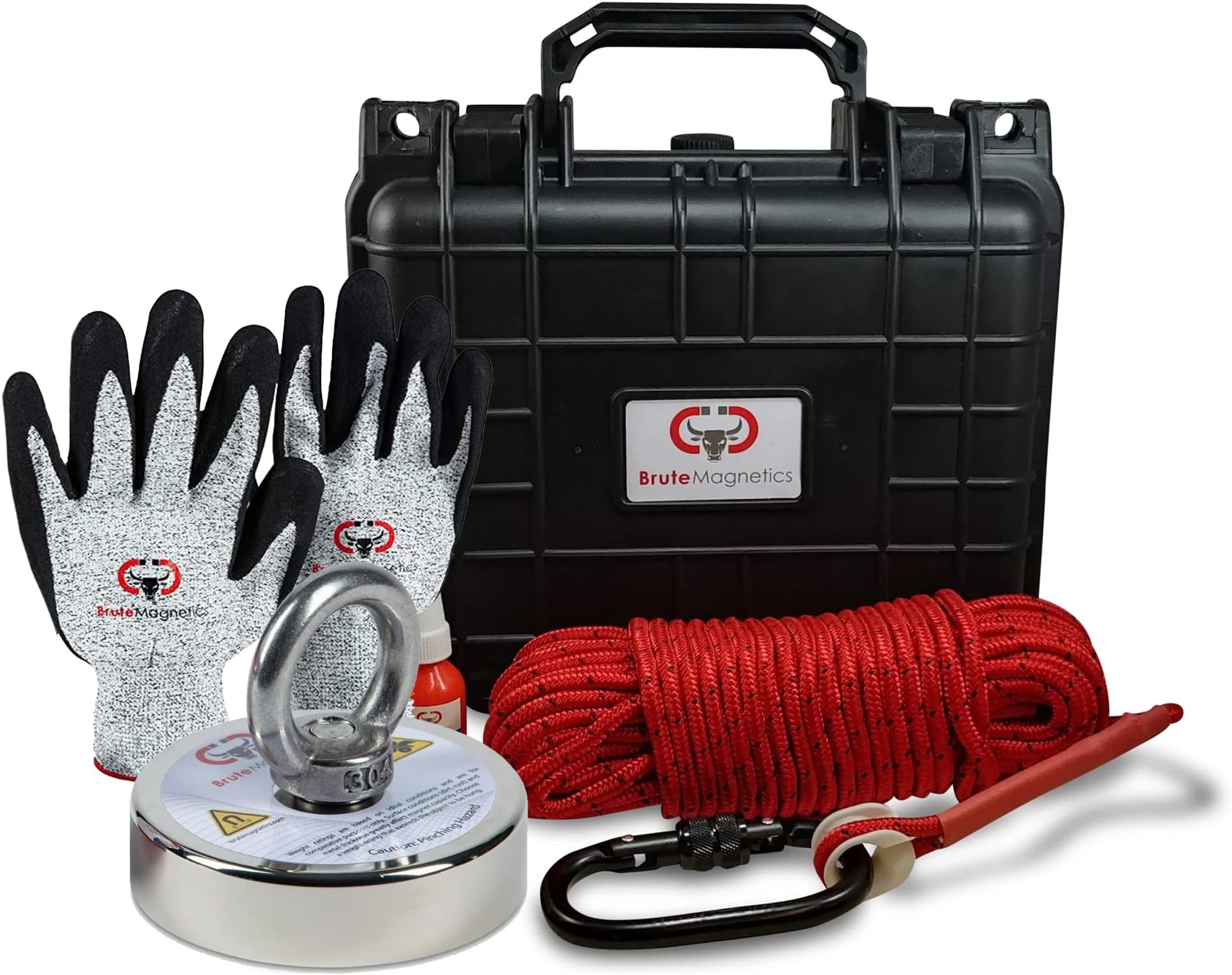 Brute Magnetics Box 1,200+ lb The Original Magnet Fishing Bundle (4.72" Magnet + Rope + Carabiner + Threadlocker)