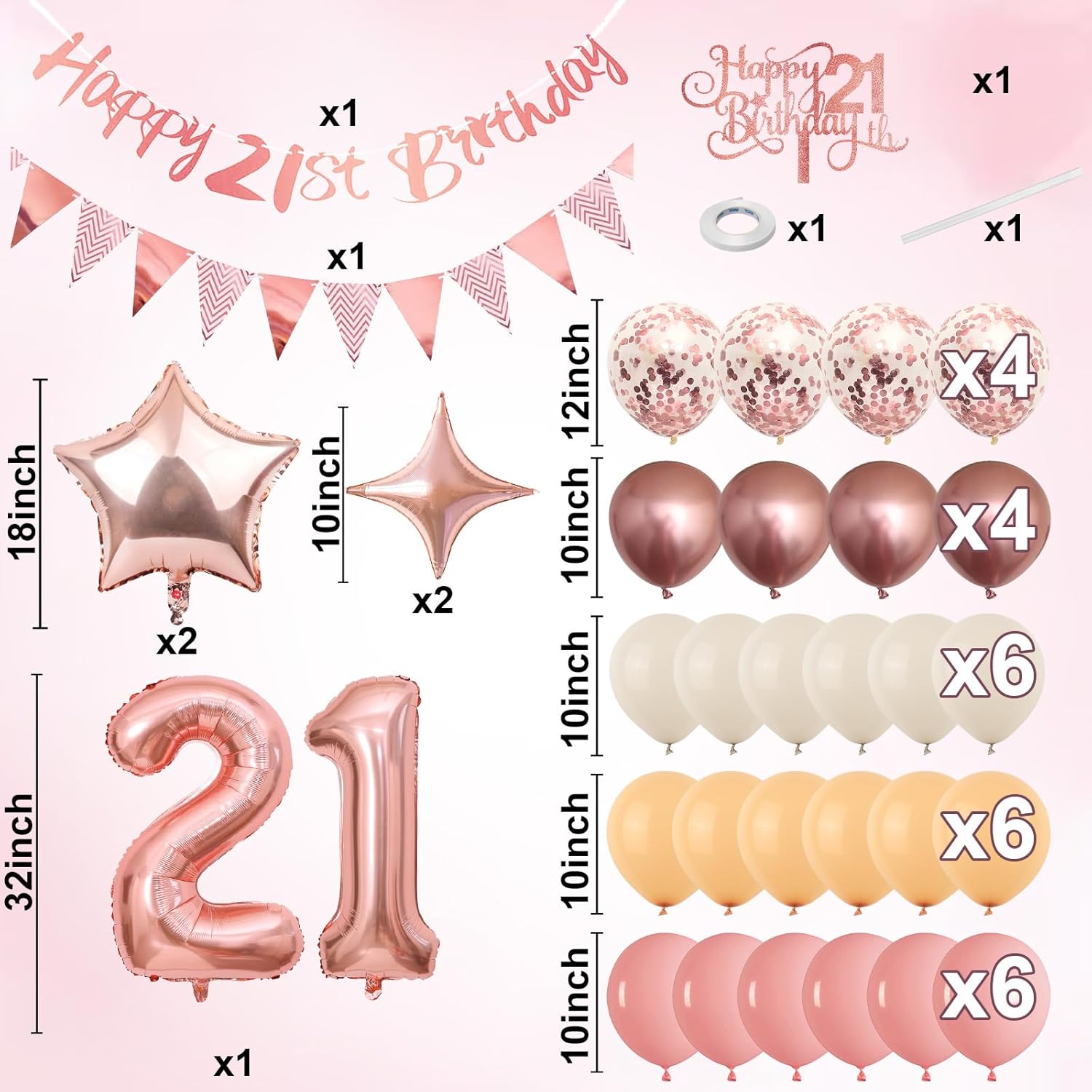 21st Birthday Decorations for Her, Retro Pink Nude Number 21 Balloon Set Happy 21st Birthday Banner Cake Topper Dusty Pink Beige Rosegold Star Balloons for Women 21 Year Old Bday Party Decor - Image 2