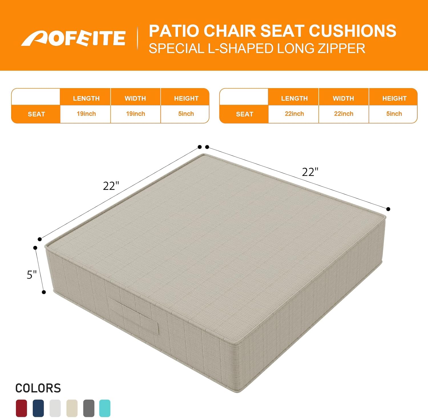 Outdoor Olefin Chair Cushions 22"x22"x5" Set of 4 Waterproof Patio Seat Cushions for Patio Furniture with 4-Level Color Fastness Sofa Pads with Handle DIY Straps for Yard Garden, Beige