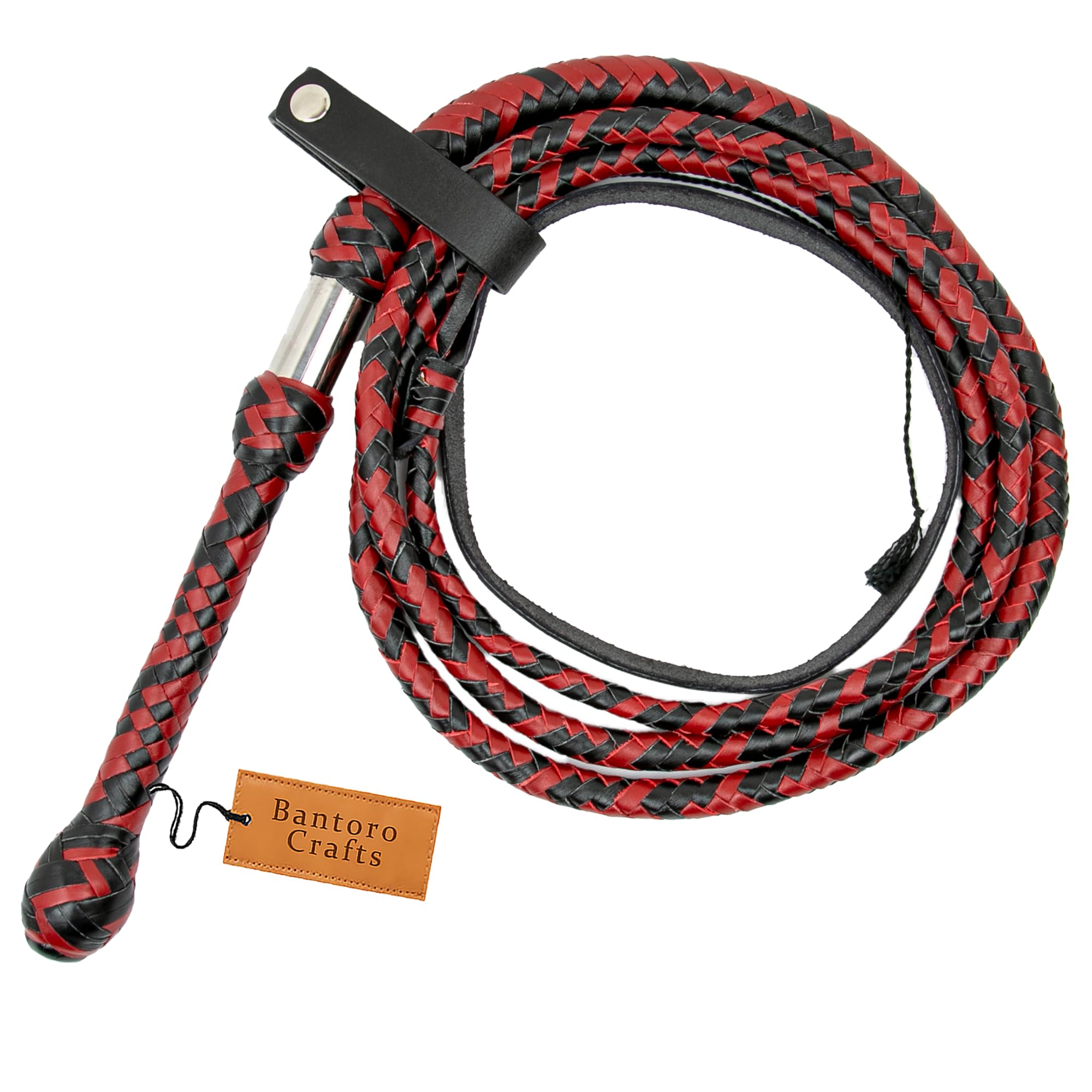 Bantoro Crafts Red & Black Kangaroo Leather Bullwhip – 8ft, 16