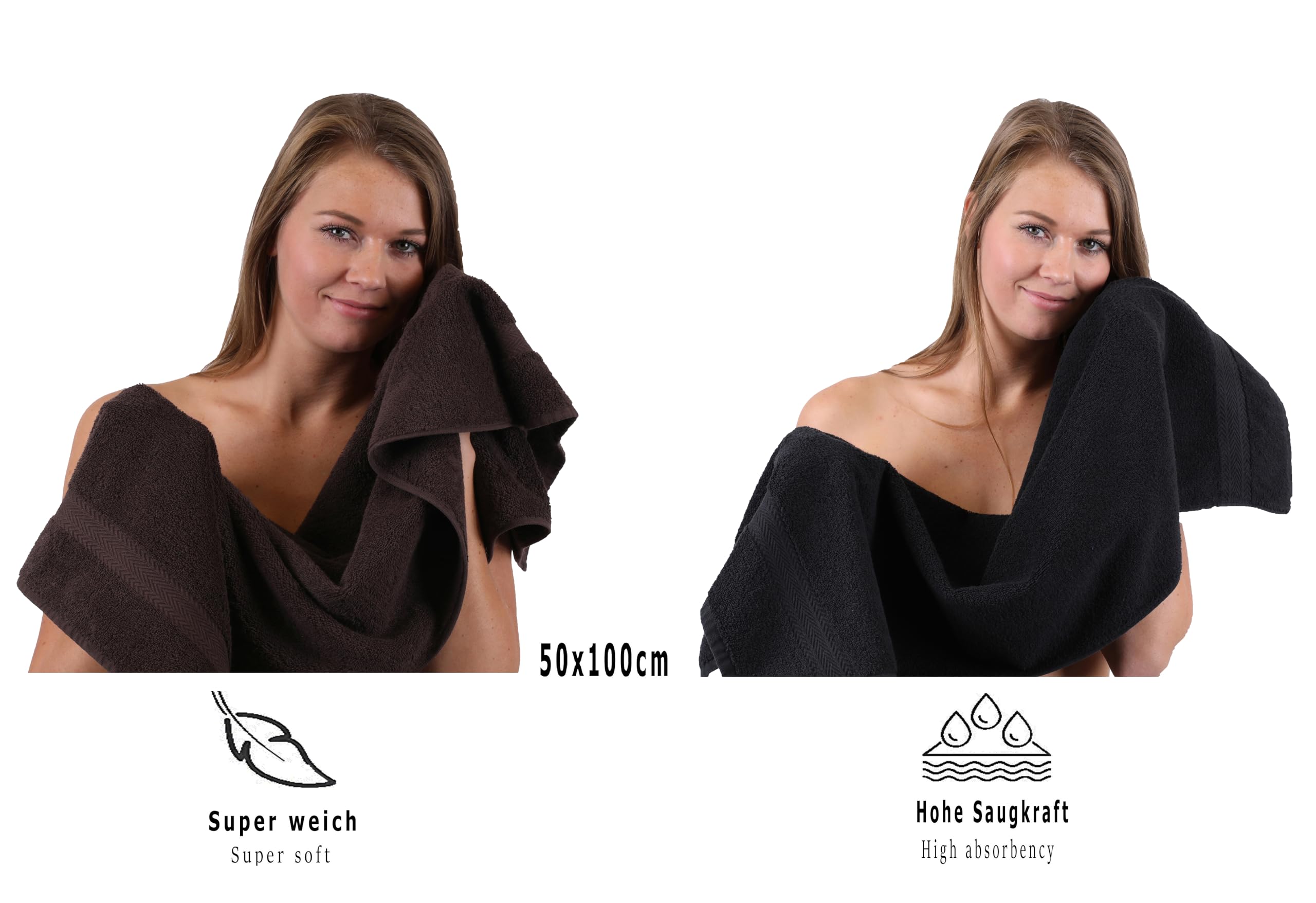 Betz Juego de 10 Toallas Classic 100% algodón 2 Toallas de baño 4 Toallas 2 Toallas de Mano 2 Toallas Cara de Color Negro y marrón Oscuro