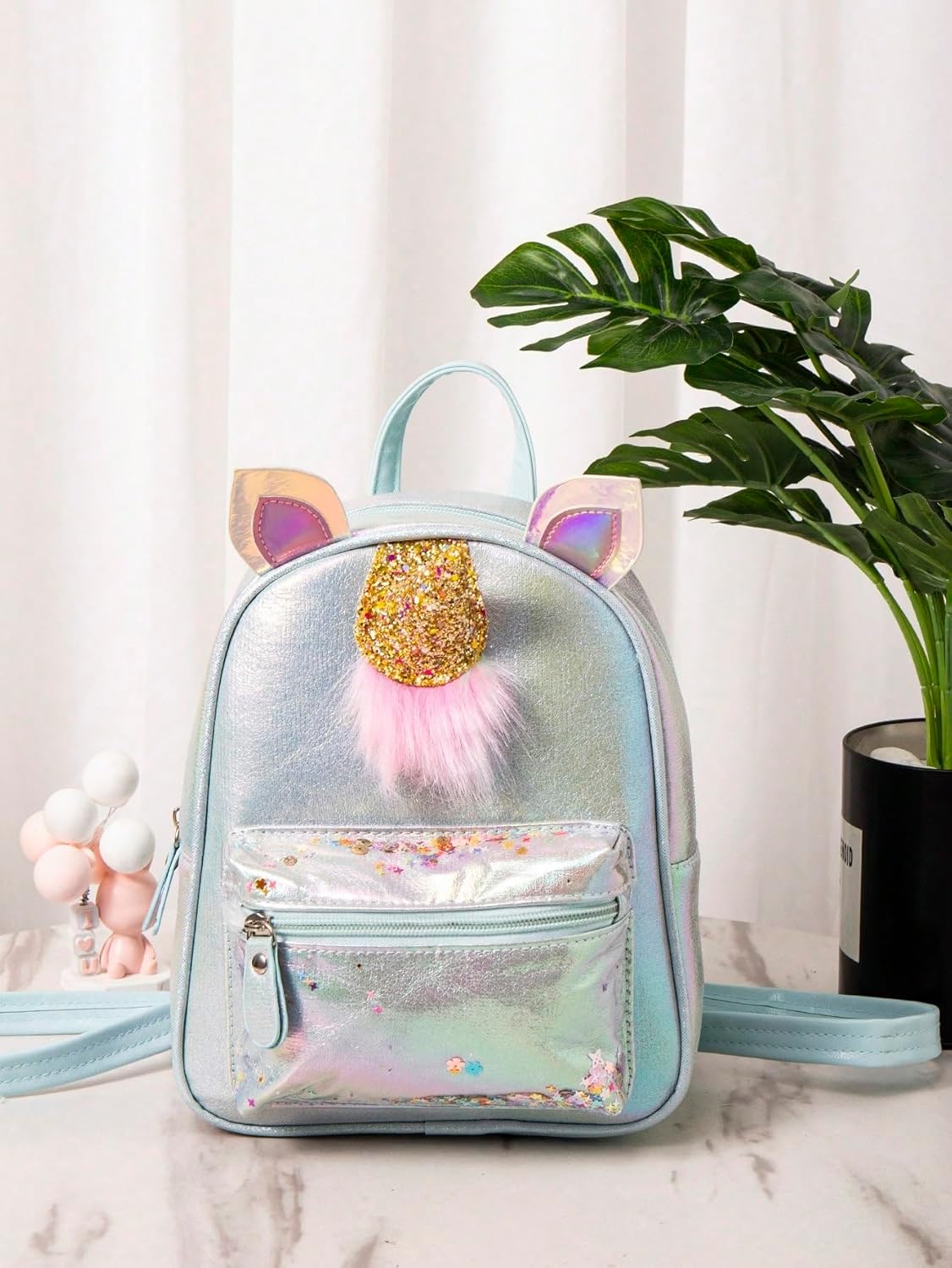 LYF5STAR Unicorn Small Backpack with for Girls & Women | Glitter Rainbow Bag with 3D Ears & Horn| Cute School Bag for Kids, Toddlers & Girls – Sparkly Design| Pack of 1