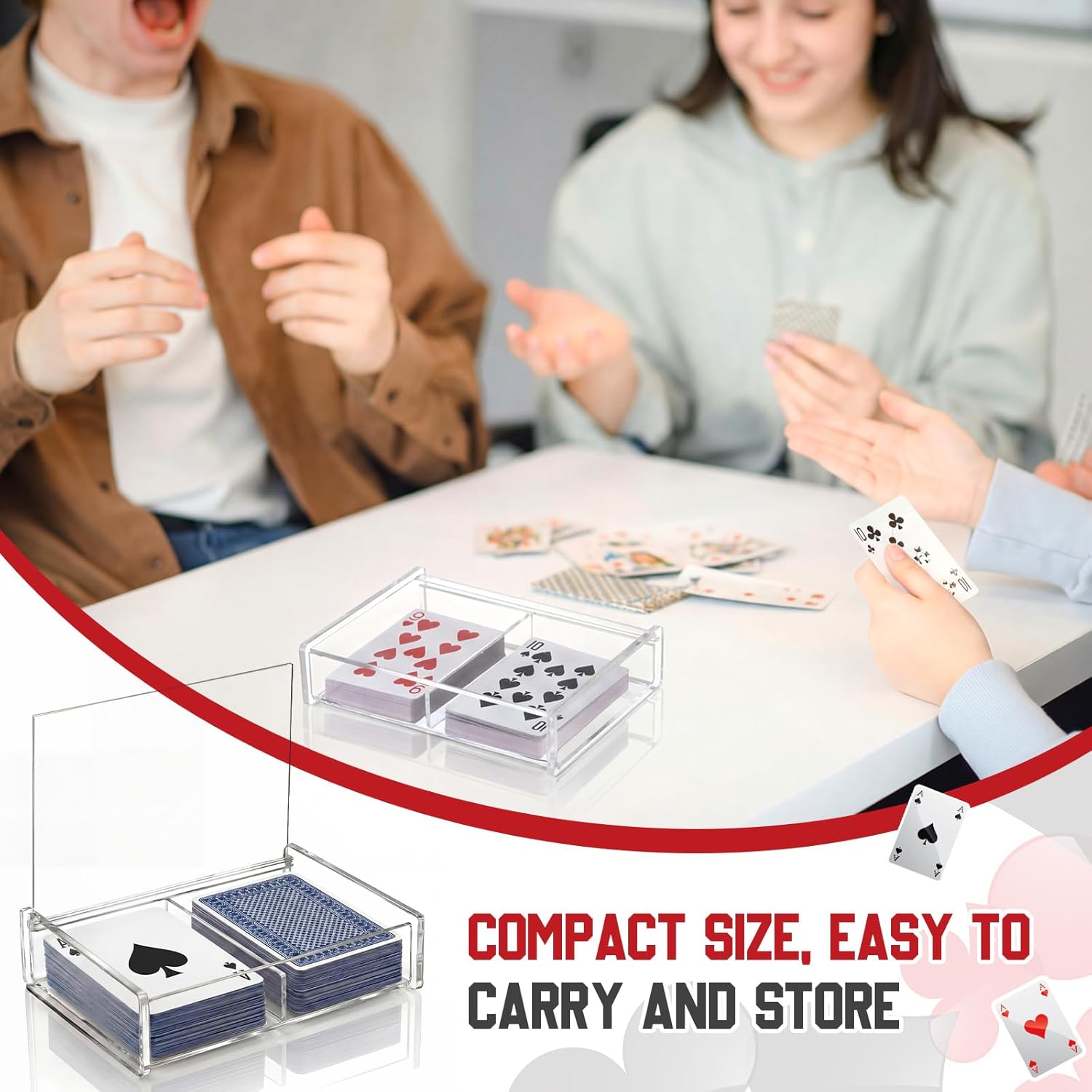 Yinkin 2 Pcs Acrylic Double Playing Card Deck Case Transparent Storage Playing Card Holder for Poker Bridge Game Cards