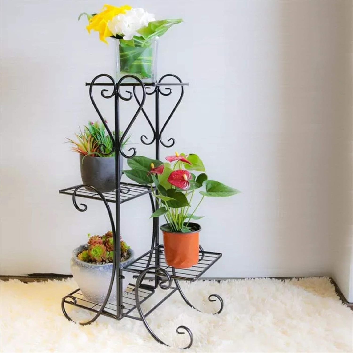 4 Tiers Metal Home Flower Seeds Plant Display Stand Garden Instruments Pot Storage Rack Shelf Gardening Tools and Equipment