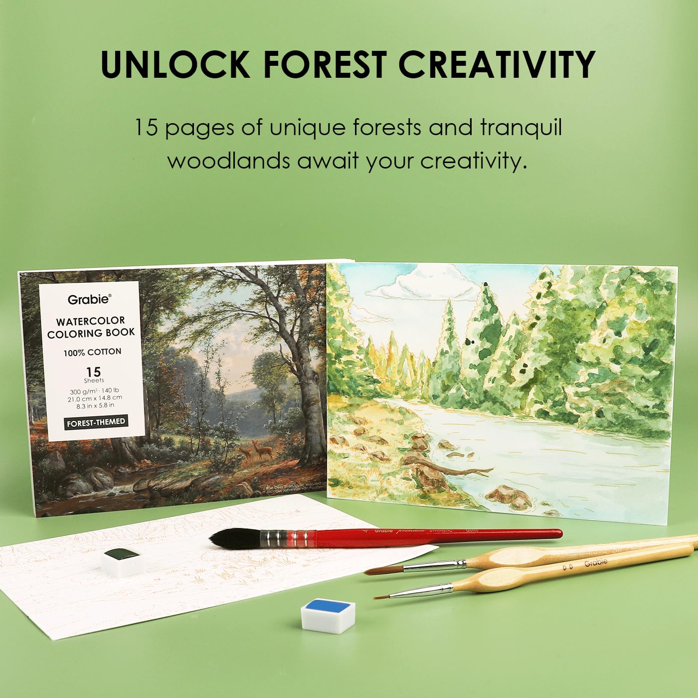 Grabie Watercolor Coloring Book - Forest Designs -3 Grabie Watercolor Coloring Book - Forest Designs -3