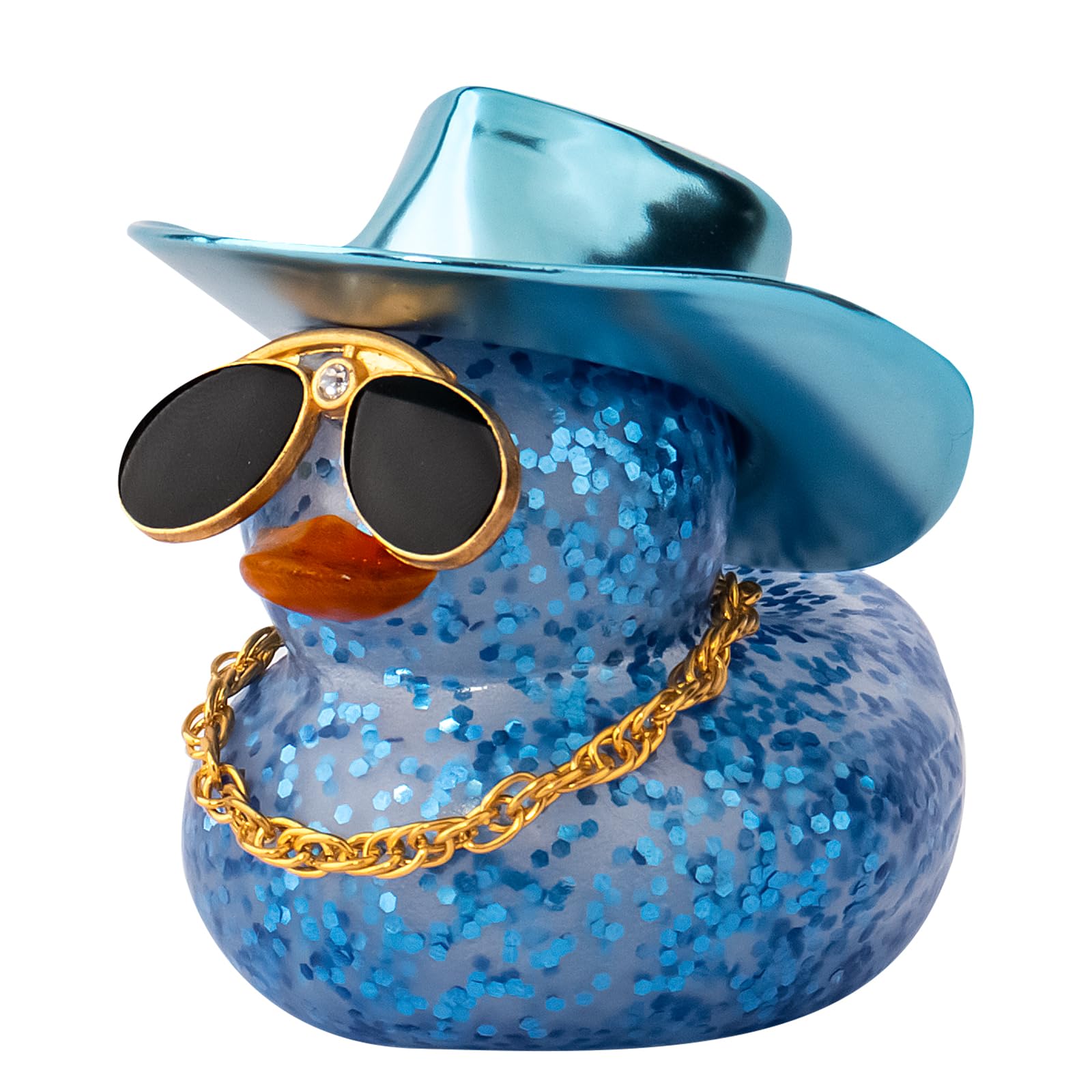 wonuu Car Rubber Duck, Dashboard Decorations Colorful Laser Cowboy Hat Ducky for Car Ornament Accessories Ducks with Hat, Necklace, Diamond Glasses (